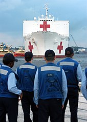 USNS Comfort takes on supplies at Mayport, Florida, en route to the Gulf Coast. USNS Comfort.jpg