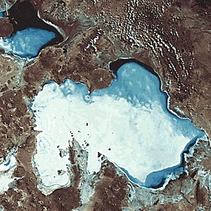 Salar de Uyuni viewed from space, with Salar d...