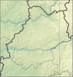 Mapa konturowa Lot, na dole nieco na lewo znajduje się punkt z opisem „Cahors”