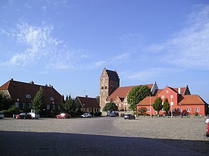 Åhus marketplace with Åhus church