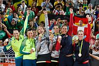 Siegerehrung 2016 im Frauenturnier, links das brasilianische Duo Bednarczuk/Seixas