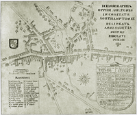 Map of Alton, 1666. St Lawrence's is at the top of the map. Alton hampshire 1666.png