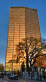 The Astro Tower before renovation, with its original copper-coloured cladding