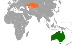 AustraliaとKazakhstanの位置を示した地図