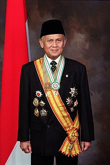 Third president B. J. Habibie's official presidential state portrait B.J. Habibie with presidential decorations.jpg