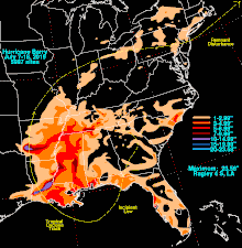 Map of Barry's total rainfall in the United States