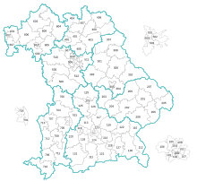 Constituencies and electoral districts for the 2018 and 2023 Bavarian state elections Bayern Landtagswahlkreise 2018.svg