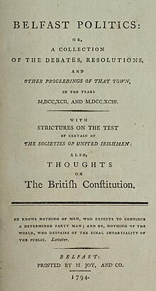Belfast Politics or A Collection of Debates and Resolutions.. Henry Joy, 1794 Belfast Politics, 1794.jpg