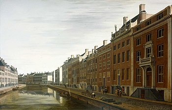 Gouden Bocht geschilderd door Gerrit Berckheyde 1672, vanaf de Leidsestraat