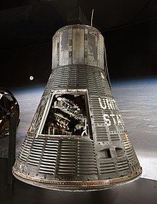 Friendship 7 on exhibit at the Steven F. Udvar-Hazy Center National Air and Space Museum in Chantilly, Virginia Capsule, Mercury, MA-6.jpg