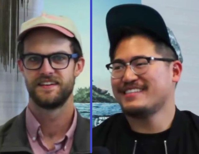 Daniel Scheinert and Daniel Kwan promoting their film "Swiss Army Man" in 2016.