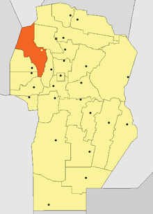 Location o Cruz del Eje Depairtment in Córdoba Province