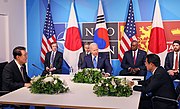 Secretary Blinken with President Biden, South Korean President Yoon Suk-yeol and Japanese Prime Minister Fumio Kishida at the NATO summit in Madrid, Spain, June 2022