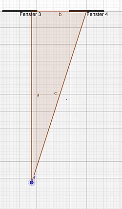 Anwendung von Pythagoras im Hilfsdreieck, zur Längen Bestimmung von c