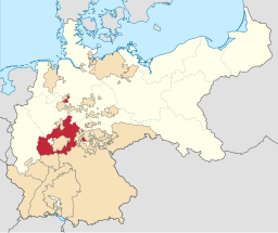Provinsen Hessen-Nassaus (rött) läge inom Preussen i Kejsardömet Tyskland, 1871.