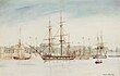 HMS Beagle, au centre. Tableau de Owen Stanley, 1841.