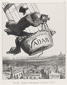 Nadar élevant la Photographie à la hauteur de l'Art ("Nadar elevating Photography to Art"). Lithograph by Honoré Daumier.