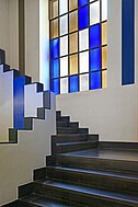 Hans Arp, 1928: 'Aubette glass decoration' - the stained glass was designed by Hans/Jean Arp; the painted decoration is a cooperation of Jean Arp and S. Taeuber-Arp - also Theo van Doesburg designed many projects in the 'Aubette'; location: the staircase leading to the 1st floor of the Aubette in Strasbourg - a leisure complex