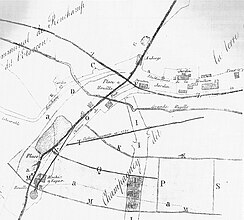 Map showing buildings, roads and mining facilities.