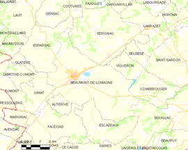 Mapa obce Beaumont-de-Lomagne