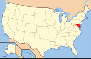 The location of the state of Maryland in the United States of America Map of USA MD.svg
