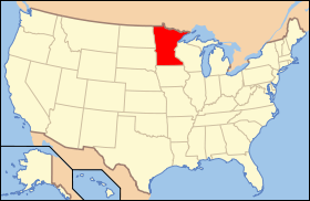 Kort over USA med Minnesota markeret