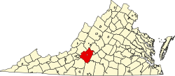 map of Virginia highlighting Bedford County