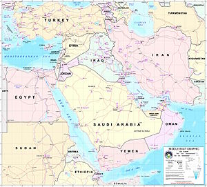 Political & transportation map of the Middle East today