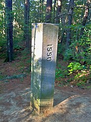 Narragansett Trail Eastern Terminus - Connecticut - Rhode Island State Line Marker on Green Fall Road.