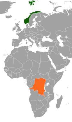 Map indicating locations of Norway and Democratic Republic of the Congo