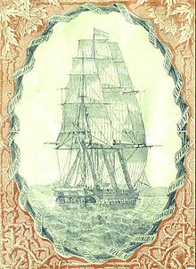 Frigate Novara from the 21 vol. expedition report: Voyage of the Austrian Frigate Novara around the Earth (1861-1876) Novara-expedition-report-book-cover-1865.jpg