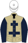 beige, dark blue cross of Lorraine and sleeves, white cap