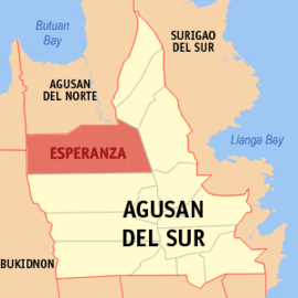 Mapa de Agusan do Sul com Esperanza em destaque