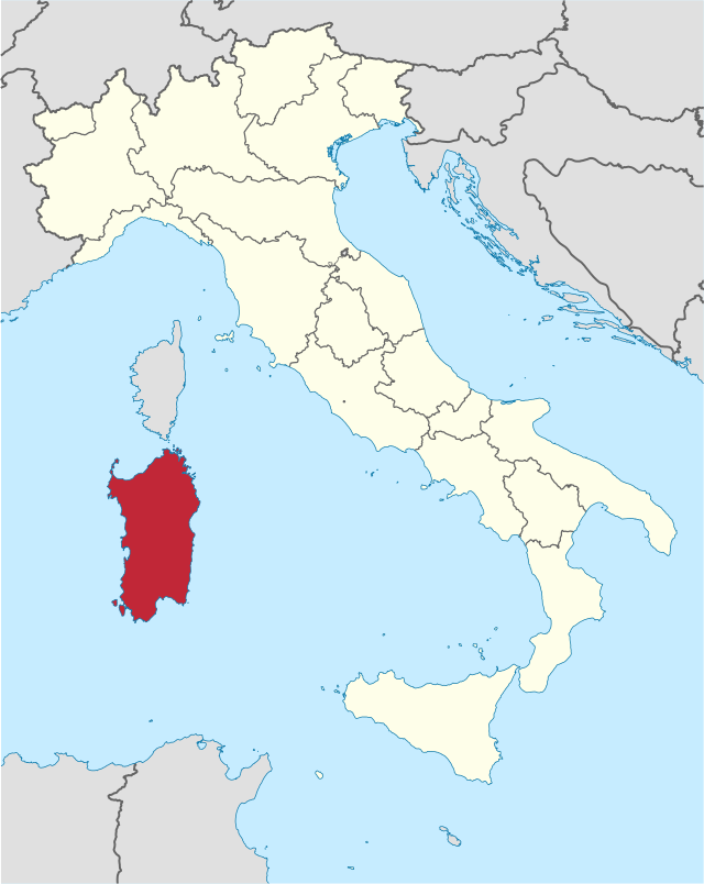 Sardīnijas atrašanās vieta Itālijā