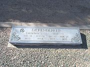 Grave site of Frederick Diefenderfer (1873-1954). Diefenderfer was a pioneer in Tempe. He acquired an undeveloped lot in block 5 of the Farmer's Addition in Tempe. There he built a house which is now listed in the National Register of Historic Places. He is buried in sec. 7–8.