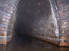 The Butterley Reservoir adit where it enters the Butterley Tunnel about 600 yards (550 m) along the tunnel from the western portal in 2006