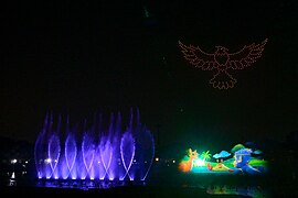 The Tirta Cerita dancing fountain and drone display at the archipelago lake every night