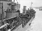 Troops evacuated from Dunkirk on a destroyer