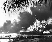 Shaw exploding during Japanese raid on Pearl Harbor 7 December 1941 US Shaw exploding in Pearl Harbor.jpg