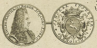 Portrait gravé (1707) de Adolf Mattheus Rodde (†1729), maire de Lübeck.