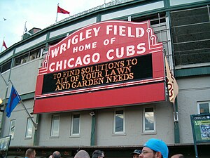 The welcome sign at Wrigley Field.