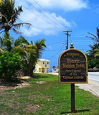 Papan selamat datang di Bodden Town, Cayman Besar