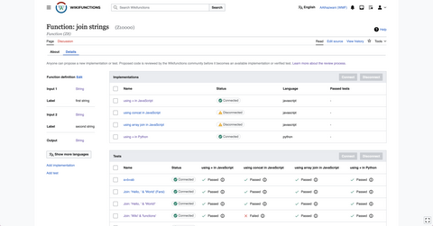 "Join strings" function page with the Details tab open.