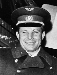 First human in space, Yuri Gagarin Yuri Gagarin in Sweden, 1964 (cropped) (2).jpg