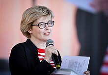 Kucherskaya speaking at the "Red Square" literary festival, Moscow 2018