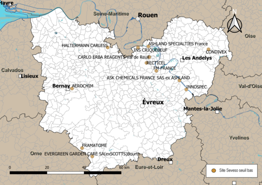 Carte des sites Seveso seuil bas