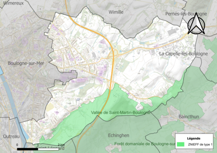 Carte de la ZNIEFF de type 1 sur la commune.