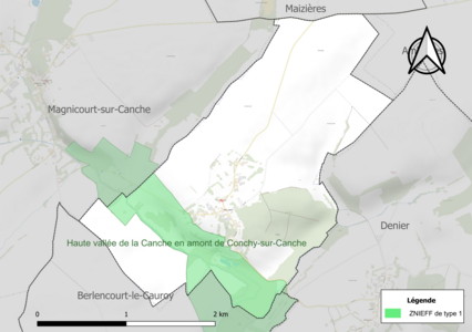 Carte de la ZNIEFF de type 1 sur la commune.