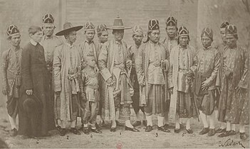 Photograph of the Siamese embassy to France in 1861, wearing the formal clothing of the early Rattanakosin period