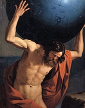 The title refers to the mythological Atlas. Atlas holding up the celestial globe - Guercino (1646).jpg